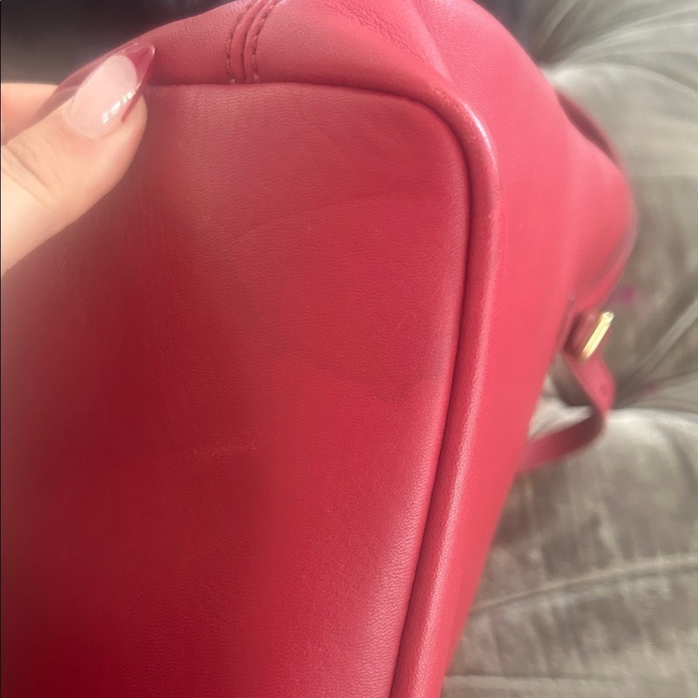 COACH Vintage Red Leather Tote Bag with Gold Accents - Picture 12 of 16